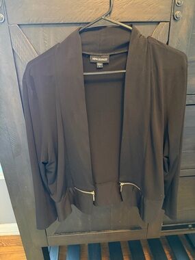 Nina Leonard Black Open-Front Draped Jacket with Zip Accents